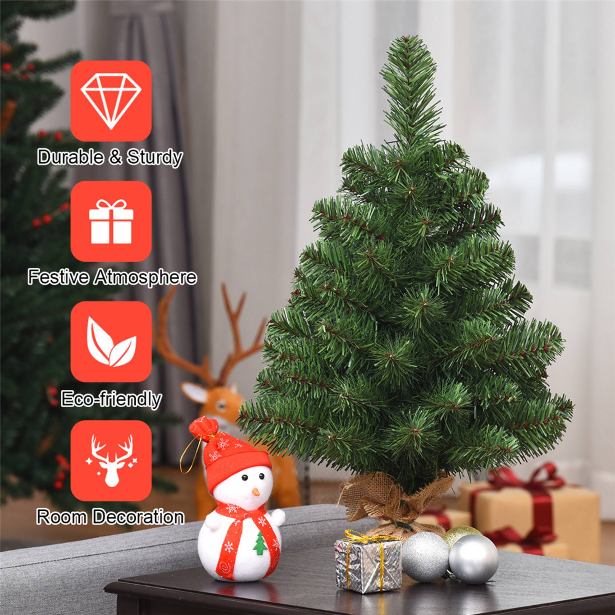 Costway 2ft. Unlit Artificial Christmas Tree in Burlap Base